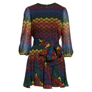 ALICE + OLIVIA Rainbow Feather Print MINA Dress 8